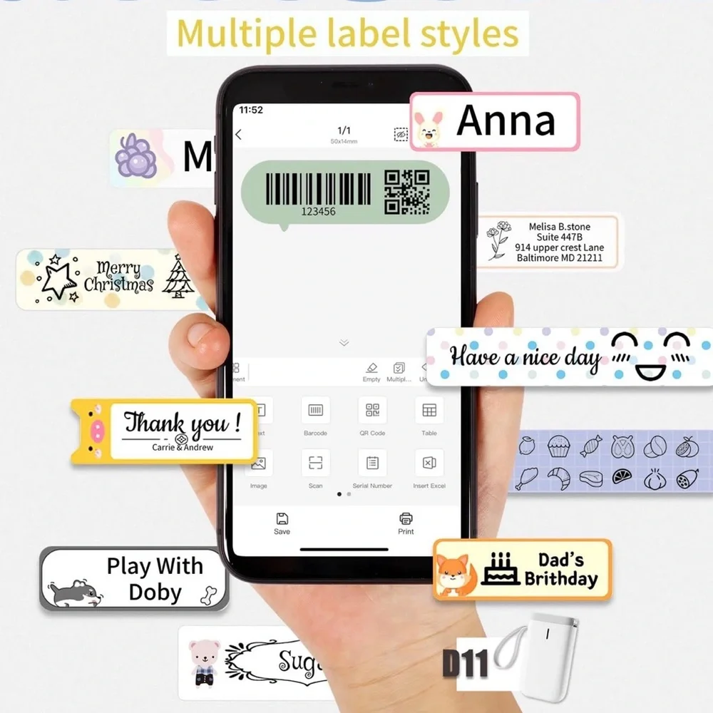 Niimbot D11 Label Maker Portable Bluetooth Thermal Wireless Printer Extra Labels